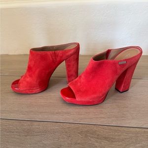 Calvin Klein red ultra suede heels